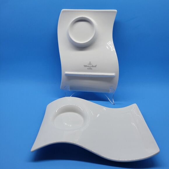Villeroy And Boch New Wave Caffe Large Au Laite 6" W x 9"L White Snack Plates EC - Picture 3 of 8